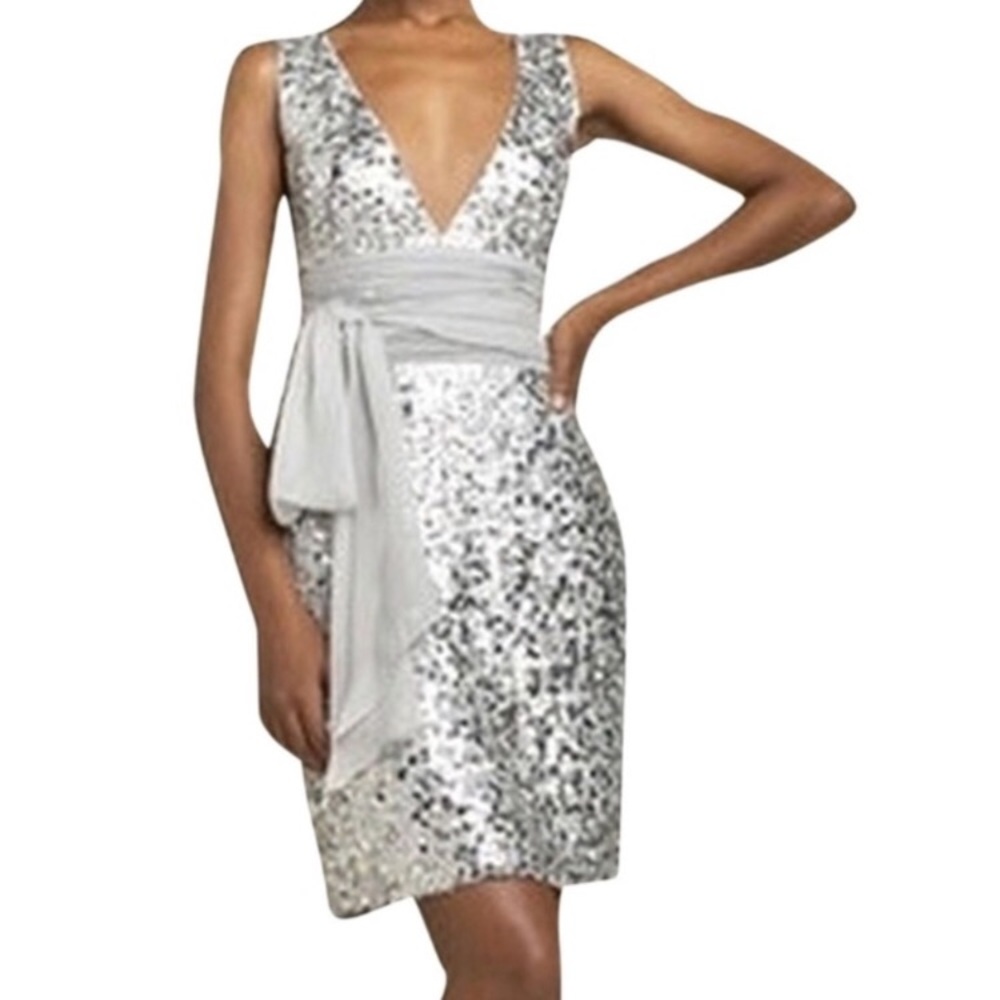 BCBG silver sequin cocktail dress size XS
